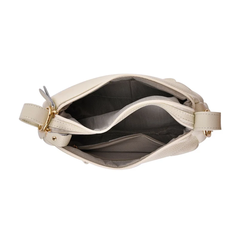 Crossbody Bag aus echtem Leder, gewelltes Design, Größe 29x9x20cm, grau