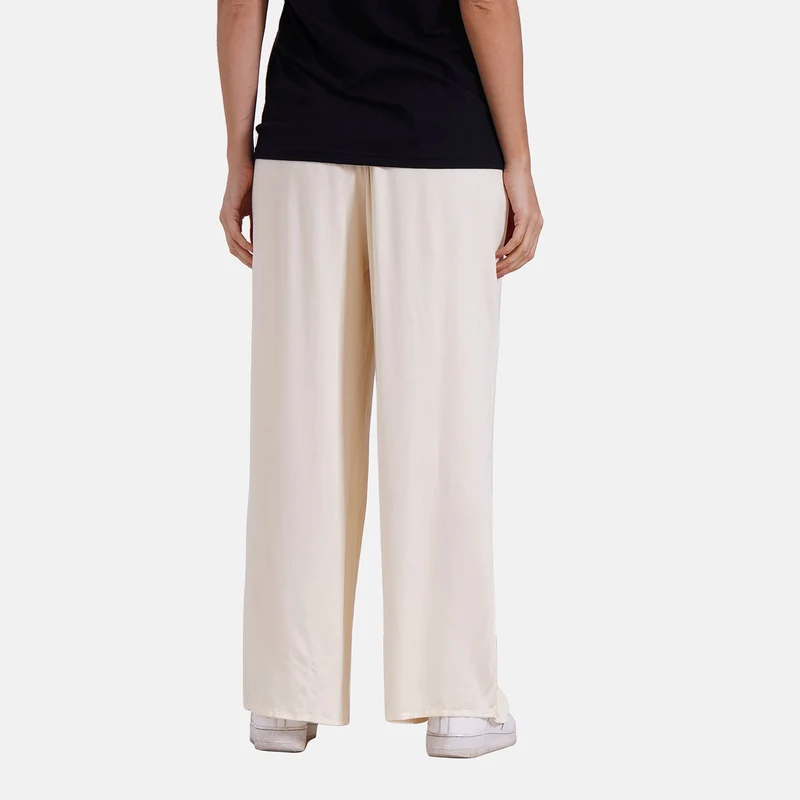 Locker geschnittene Damenhose mit Gummibund - 100% Viskose, Seitentaschen, Einheitsgröße, Länge: 106cm, Dehnbund: 60cm, beige