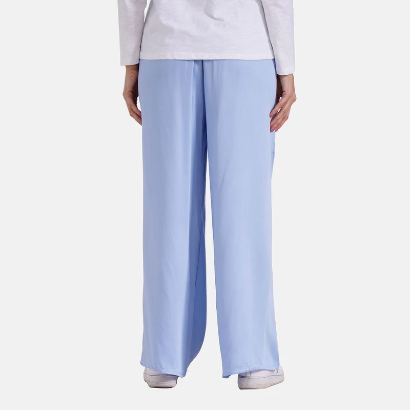 Locker geschnittene Damenhose mit Gummibund - 100% Viskose, Seitentaschen, Einheitsgröße, Länge: 106cm, Dehnbund: 60cm, beige