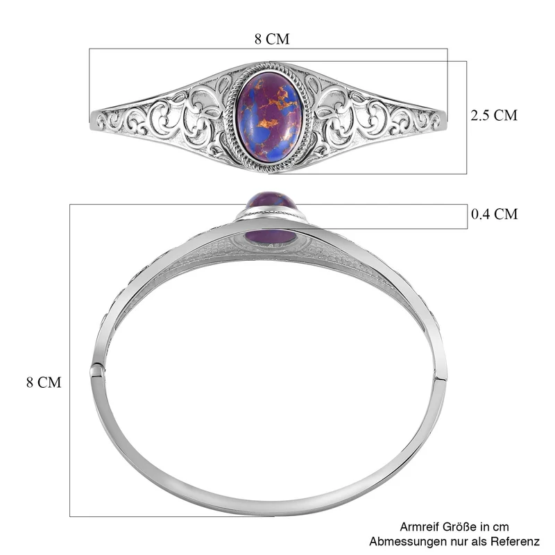 Lila Türkis Armreif, ca. 19 cm, Edelstahl, ca. 10.54 ct