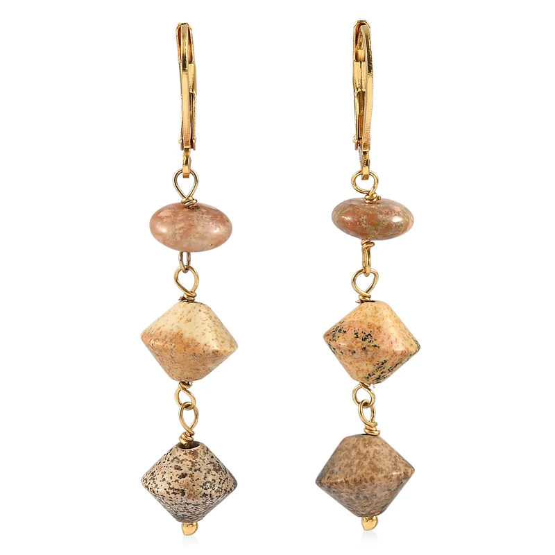EVER TRUE Bild Jasper, Unakite Ohrringe 316L Edelstahl 750 Vergoldet ca. 18.00 ct