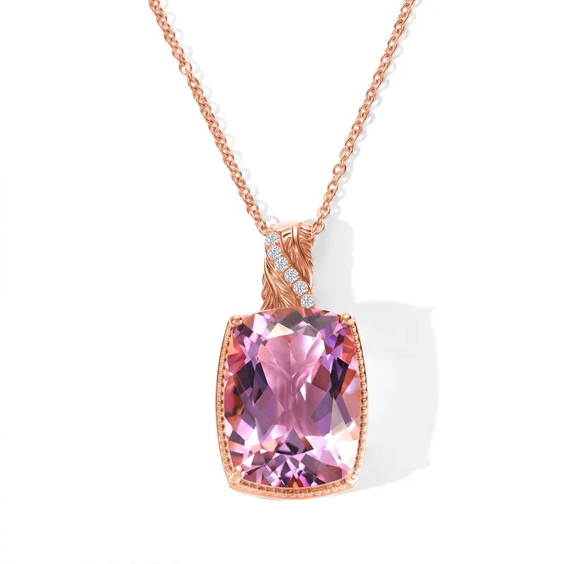 EVER TRUE AA Rose De France Amethyst, Weißer Zirkon Schmuckset ca. 50 cm ca. 19,28 ct.