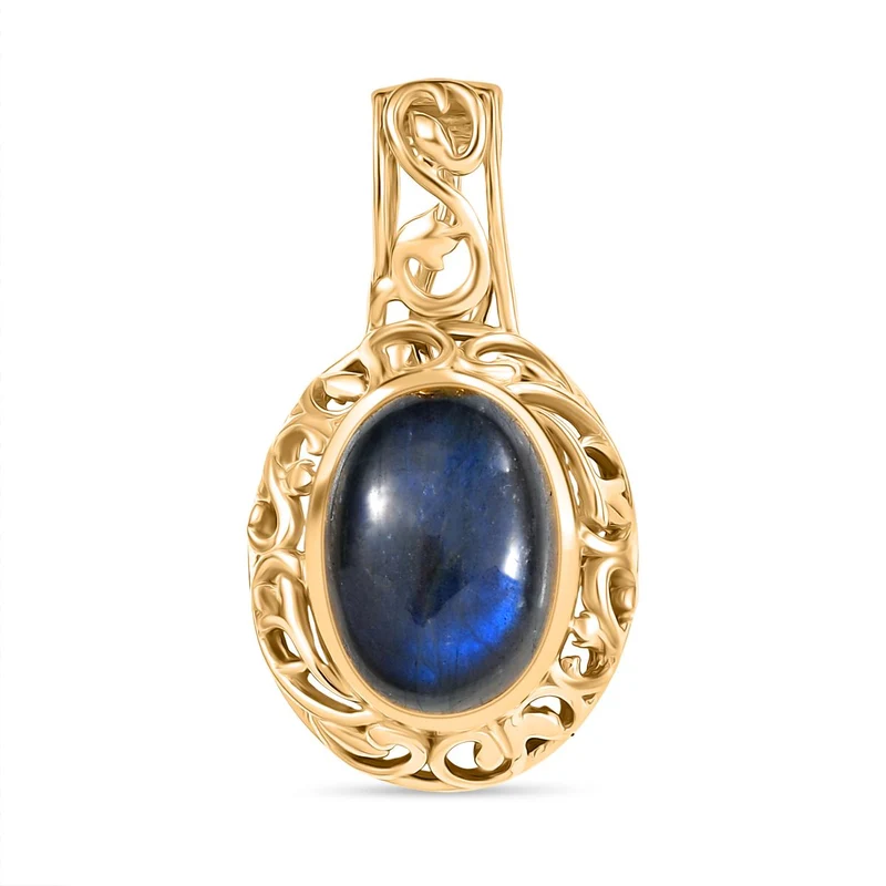 2er Set - Labradorit Ring und Anhänger, (Größe 17.00), Nickelfreies Gelb Messing, (5-10 Werktage Lieferzeit) ca. 14.00 ct