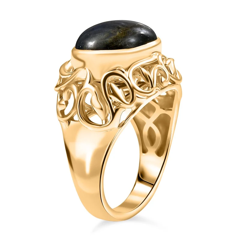 2er Set - Labradorit Ring und Anhänger, (Größe 17.00), Nickelfreies Gelb Messing, (5-10 Werktage Lieferzeit) ca. 14.00 ct
