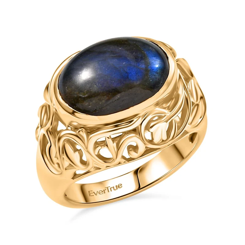 2er Set - Labradorit Ring und Anhänger, (Größe 17.00), Nickelfreies Gelb Messing, (5-10 Werktage Lieferzeit) ca. 14.00 ct