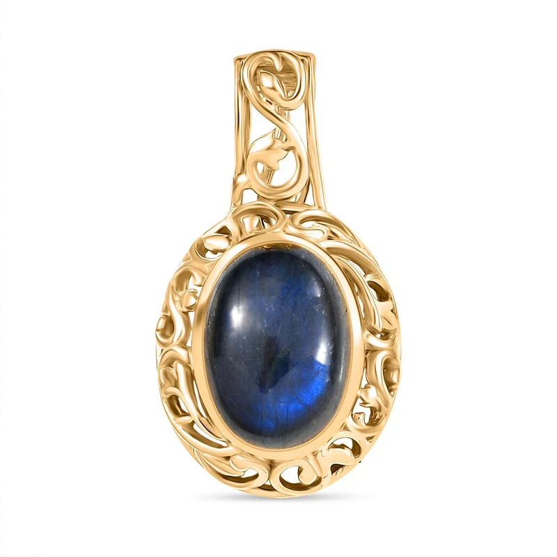 2er Set - Labradorit Ring und Anhänger, (Größe 17.00), Nickelfreies Gelb Messing, (5-10 Werktage Lieferzeit) ca. 14.00 ct