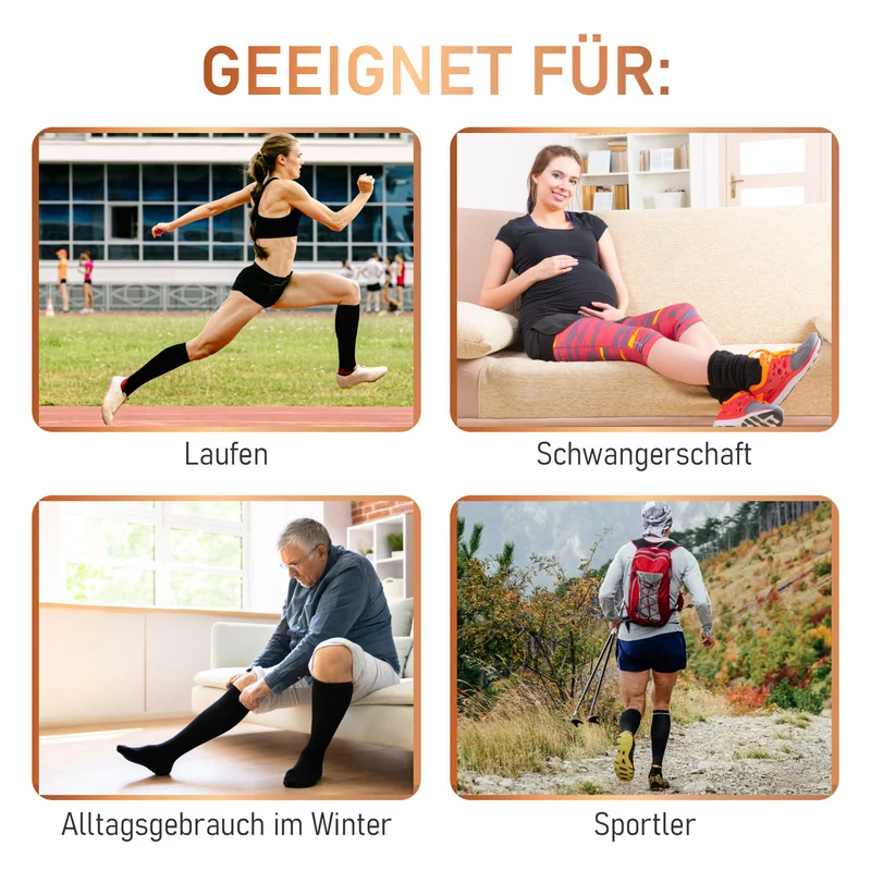 4er-Set Kupferfaser-Kompressions-Socken, Antibakteriell und Anti-Geruch, 41-45, L/XL, Grau-schwarz