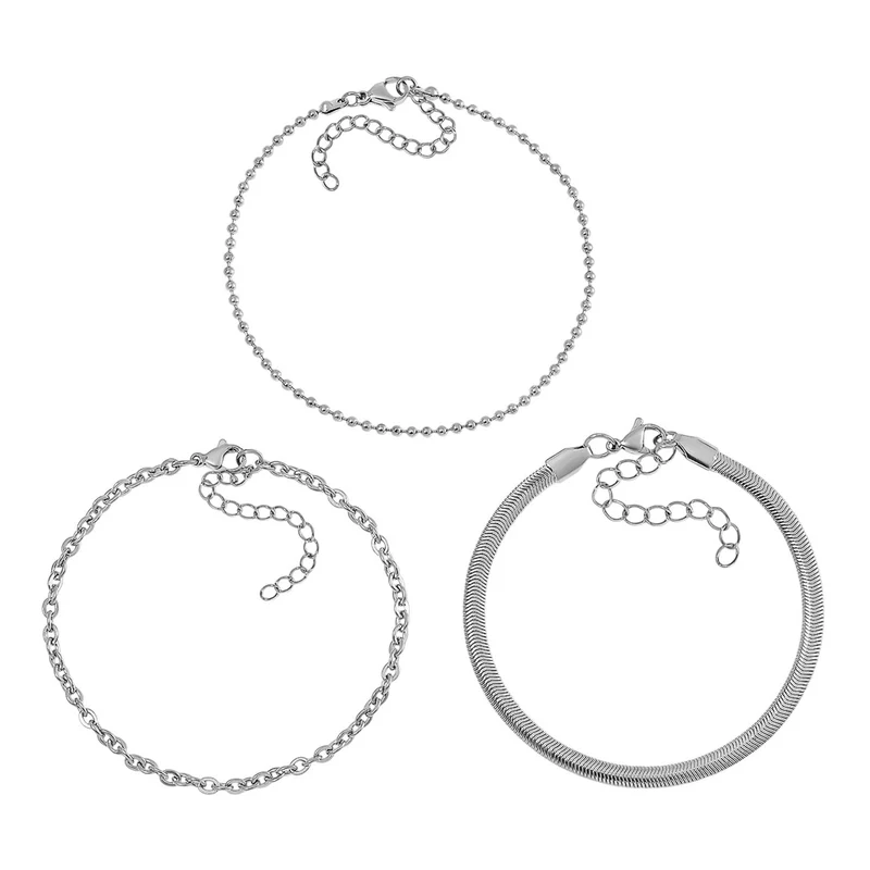 3er Set - Kugelarmband, Gliederarmband, Ankerarmband, Edelstahl, Goldfarben