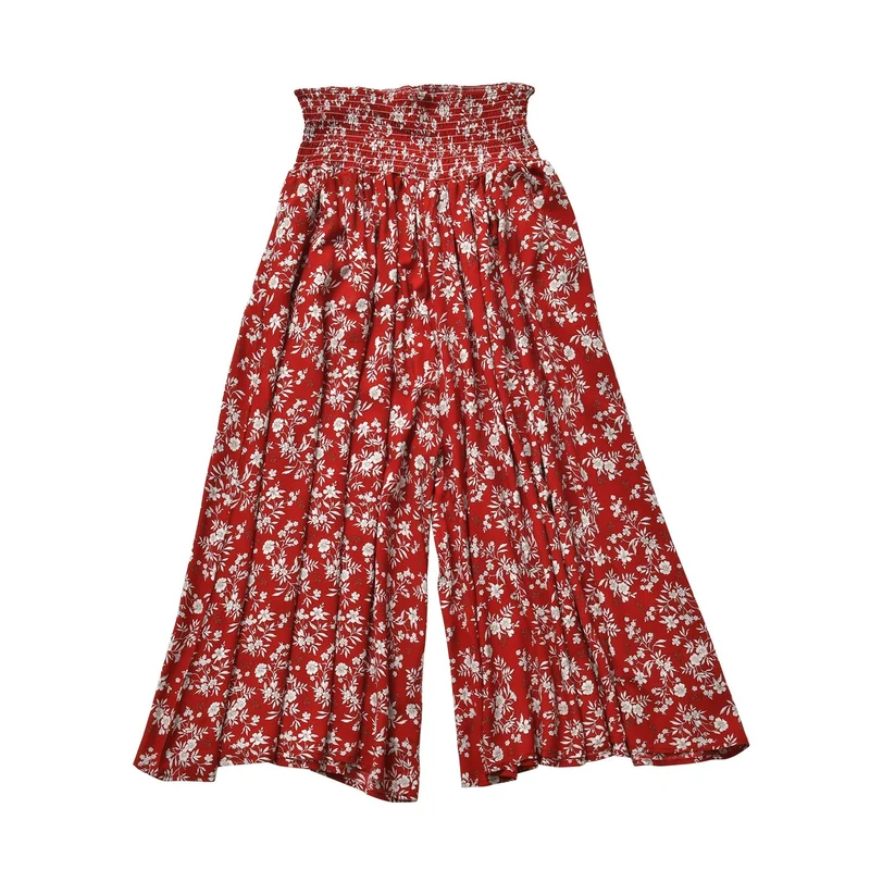 Luftige Taillen-Culottes mit Smok-Detail und Blumenmuster, Einheitsgröße, rot