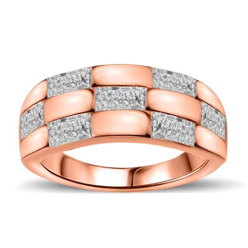 4er Set - Weißer Diamant Anhänger mit Kette, Ring, Armreif und Ohrringe, Rosefarben, (Größe 21.00), ca. 0.10 ct
