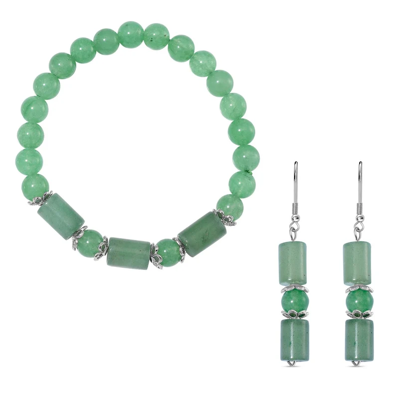 Blauer Sandstein Schmuckset Reiner Edelstahl ca. 136.00 ct