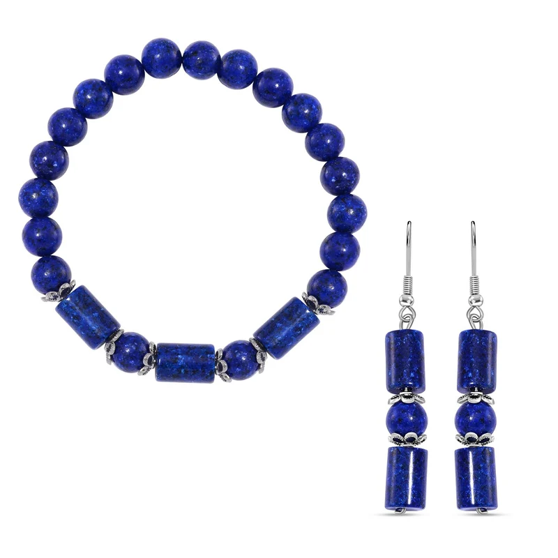 Blauer Sandstein Schmuckset Reiner Edelstahl ca. 136.00 ct