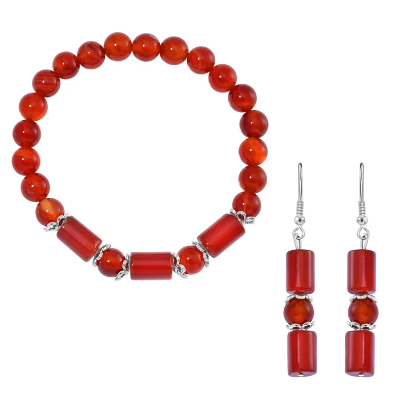 Blauer Sandstein Schmuckset Reiner Edelstahl ca. 136.00 ct