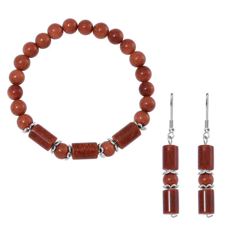 Blauer Sandstein Schmuckset Reiner Edelstahl ca. 136.00 ct