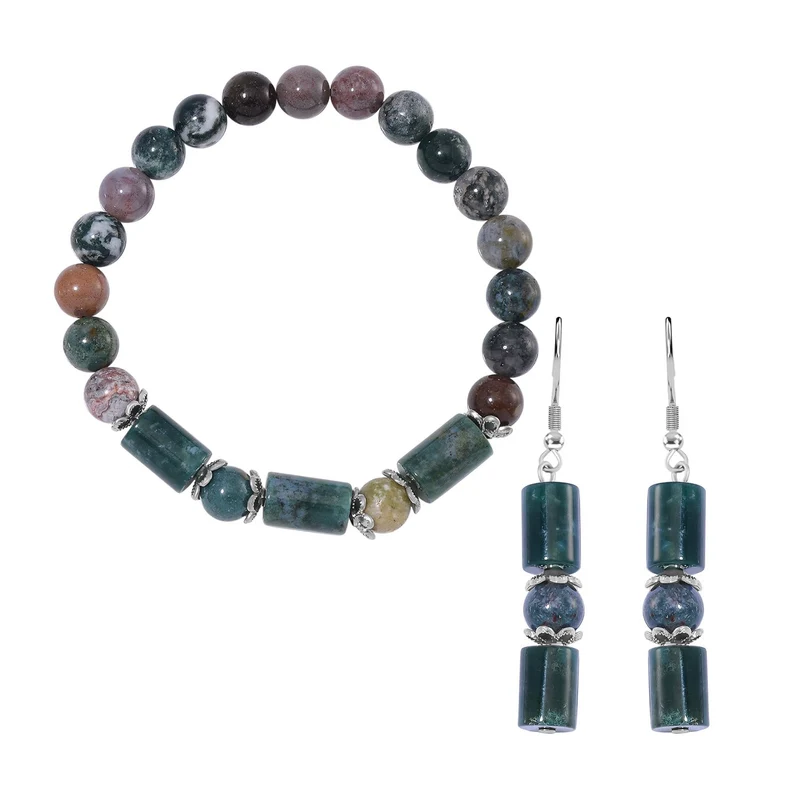 Blauer Sandstein Schmuckset Reiner Edelstahl ca. 136.00 ct