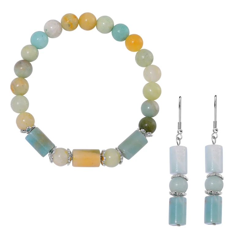 Blauer Sandstein Schmuckset Reiner Edelstahl ca. 136.00 ct