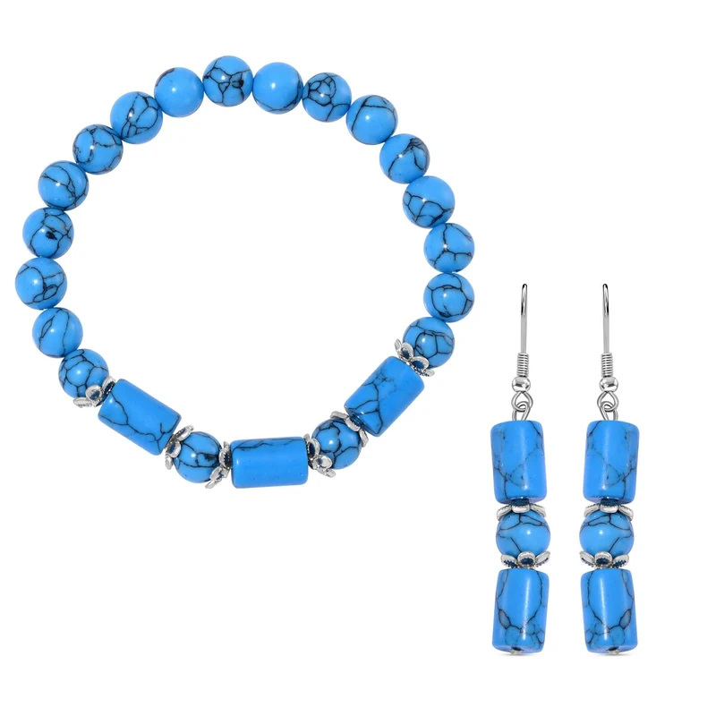 Blauer Sandstein Schmuckset Reiner Edelstahl ca. 136.00 ct
