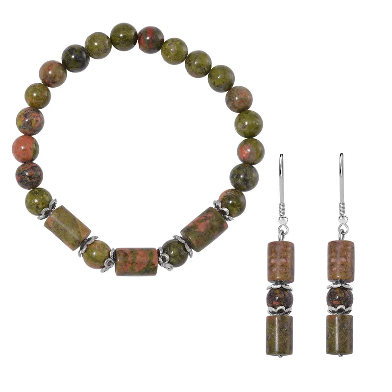 Blauer Sandstein Schmuckset Reiner Edelstahl ca. 136.00 ct