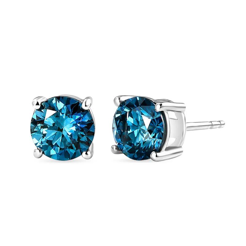 LUXURIANT 2,05 ct. SI blaue Labor Diamant Ohrringe, 925 Silber rhodiniert