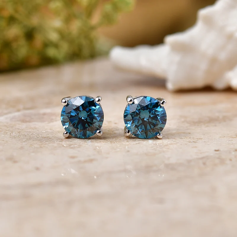LUXURIANT 2,05 ct. SI blaue Labor Diamant Ohrringe, 925 Silber rhodiniert