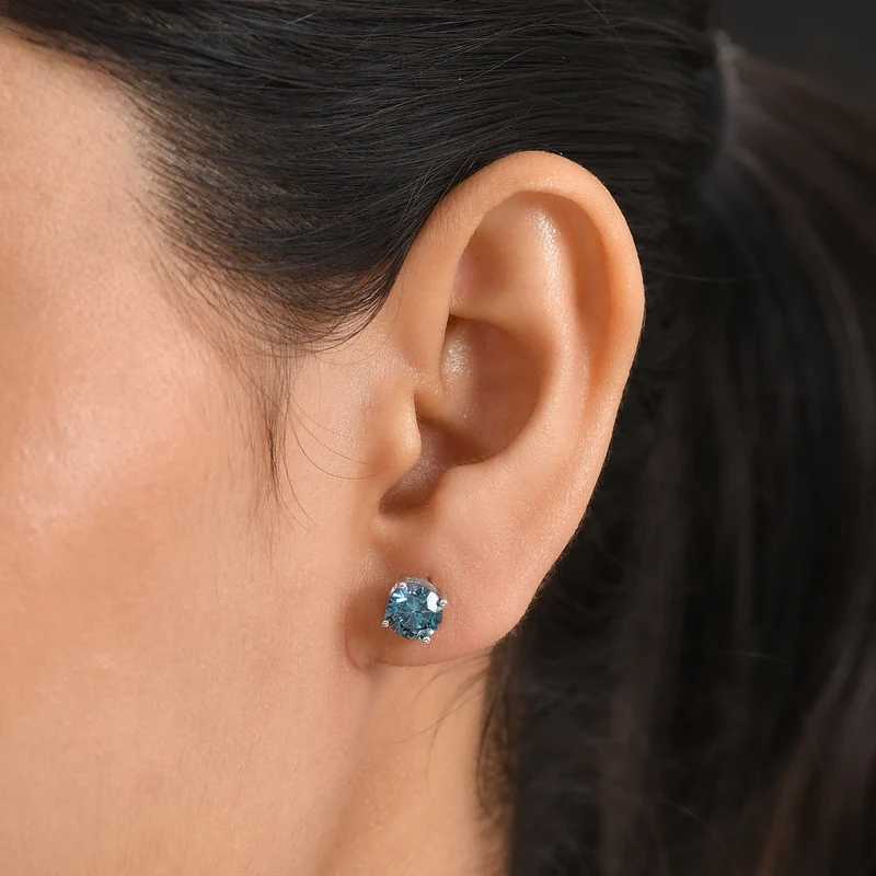 LUXURIANT 2,05 ct. SI blaue Labor Diamant Ohrringe, 925 Silber rhodiniert