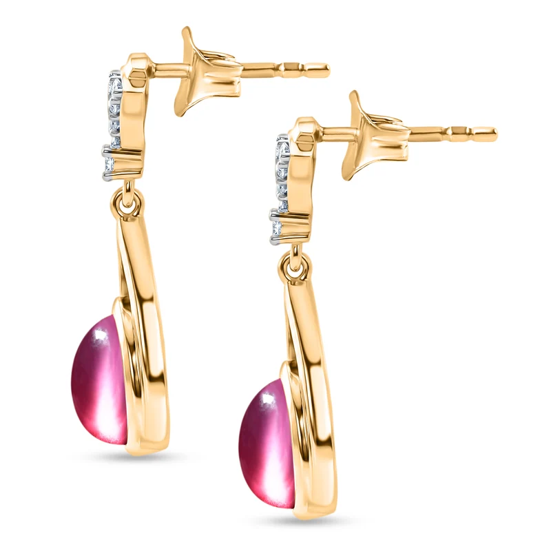 D'Joy Flamingo Mondstein, Weißer Zirkon Ohrringe 925 Silber 750 Vergoldet ca. 2.81 ct