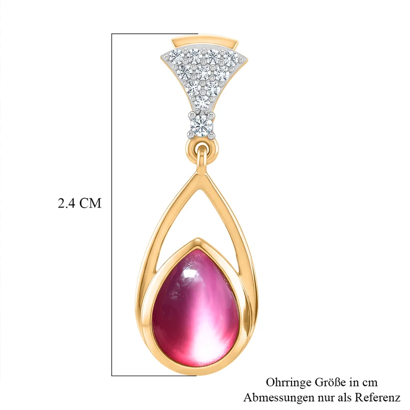D'Joy Flamingo Mondstein, Weißer Zirkon Ohrringe 925 Silber 750 Vergoldet ca. 2.81 ct