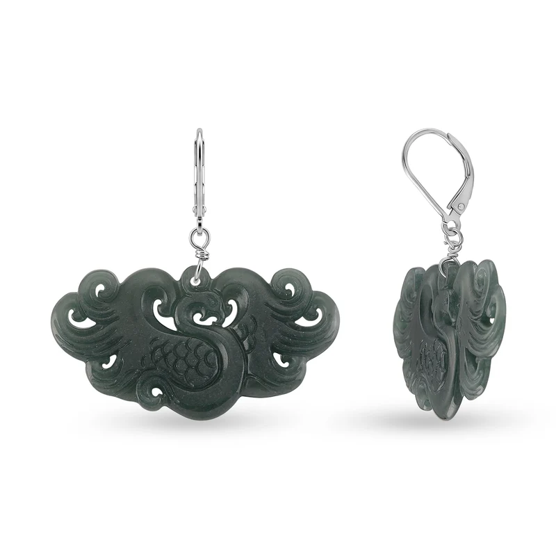 D'Joy Type A Natürlicher Olmek Jadeit Ohrringe 925 Silber Rhodiniert ca. 40.00 ct