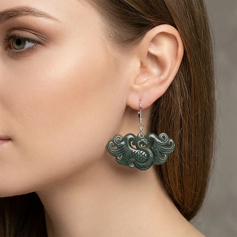 D'Joy Type A Natürlicher Olmek Jadeit Ohrringe 925 Silber Rhodiniert ca. 40.00 ct