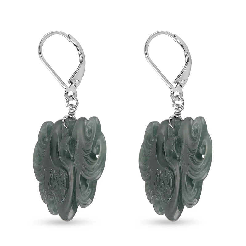 D'Joy Type A Natürlicher Olmek Jadeit Ohrringe 925 Silber Rhodiniert ca. 40.00 ct