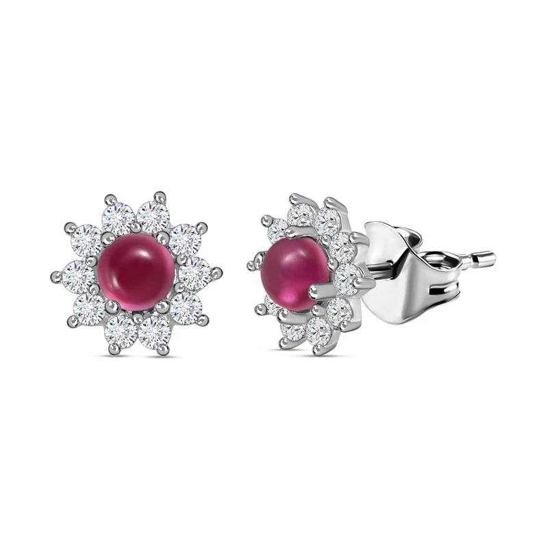 Afrikanischer Rubin (Fissure gefüllt), Weißer Zirkon Ohrringe 925 Silber ca. 1.51 ct