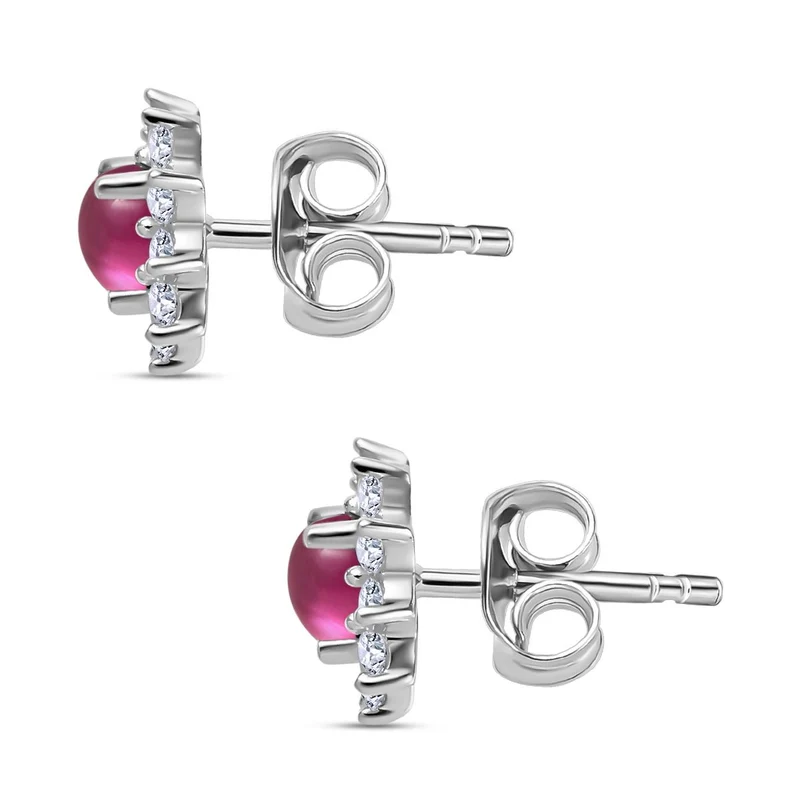Afrikanischer Rubin (Fissure gefüllt), Weißer Zirkon Ohrringe 925 Silber ca. 1.51 ct