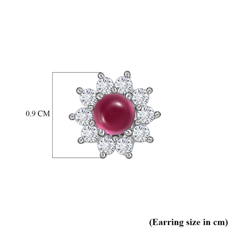 Afrikanischer Rubin (Fissure gefüllt), Weißer Zirkon Ohrringe 925 Silber ca. 1.51 ct