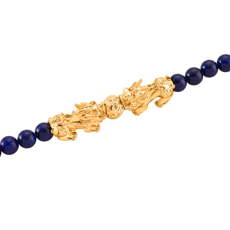 2er Set - Lapislazuli Halskette und Armband Legierung gelb vergoldet ca. 430.00 ct