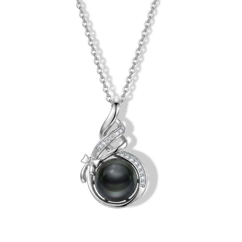 D'Joy Tahiti Perle (10-11mm) und Moissanit Anhänger mit 45cm Kette, 925 Silber rhodiniert