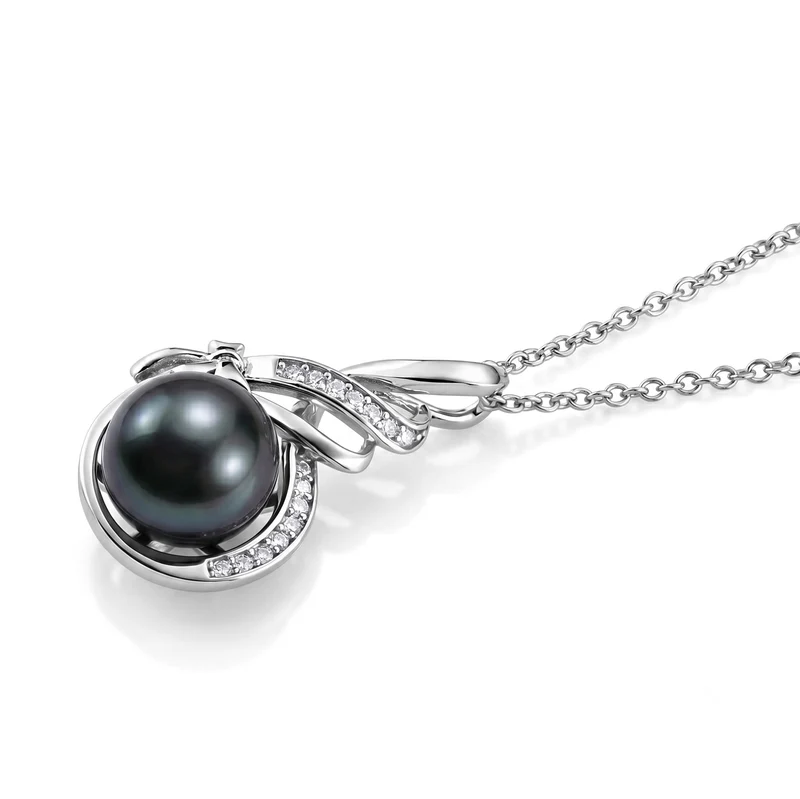 D'Joy Tahiti Perle (10-11mm) und Moissanit Anhänger mit 45cm Kette, 925 Silber rhodiniert