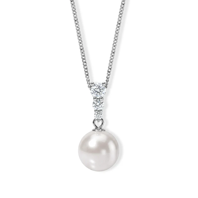 D'Joy Moissanit Anhänger mit Kette, (10-11 mm), ca. 45 cm 925 Silber Rhodiniert