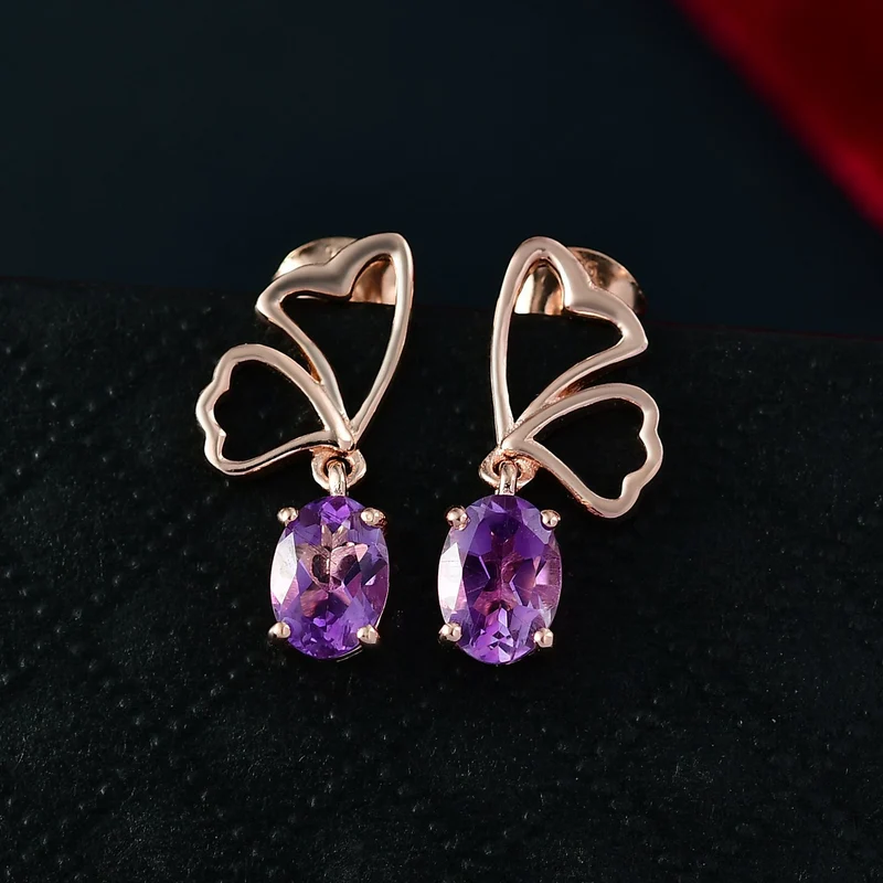 D'Joy AAA Rose De France Amethyst Ohrringe 925 Silber 750 rosévergoldet ca. 1.36 ct