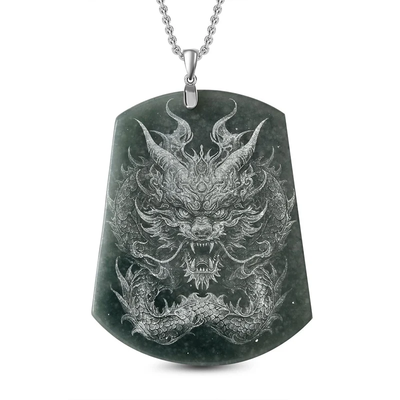 Natürlicher Olmek Jadeit Anhänger mit Kette, 925 Silber rhodiniert ca. 196.00 ct