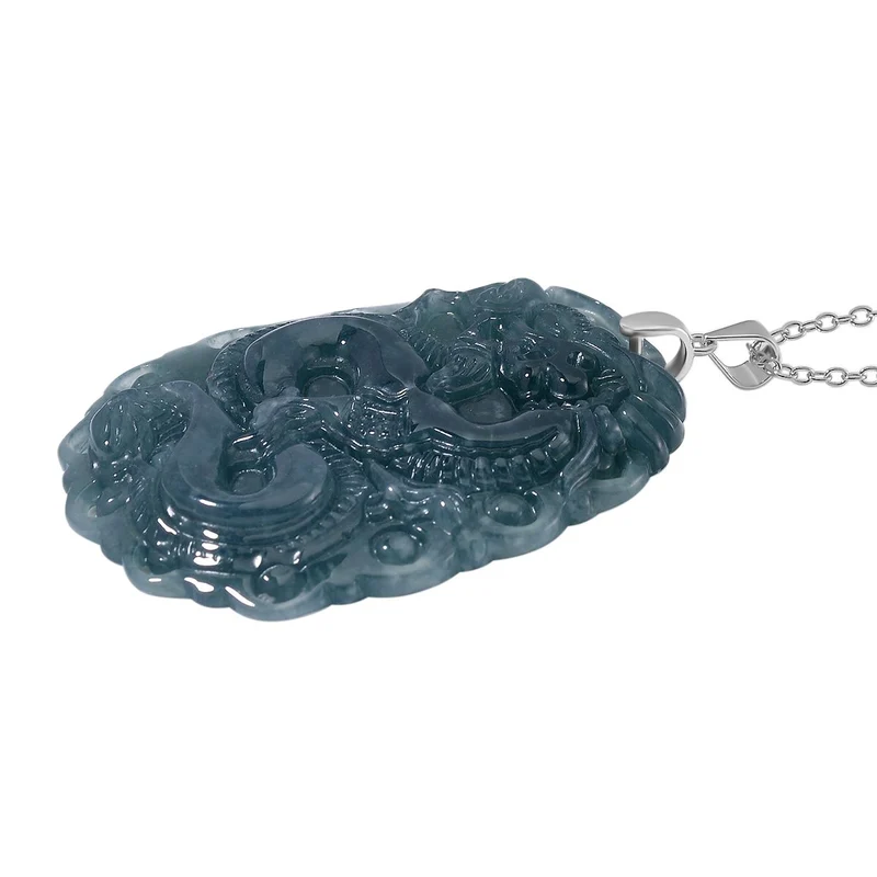 Natürlicher Olmek Jadeit Anhänger mit Kette, 925 Silber rhodiniert ca. 196.00 ct