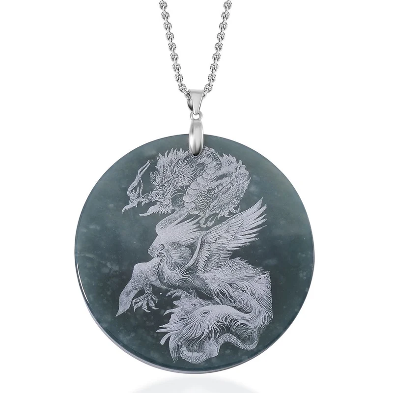 Natürlicher Olmek Jadeit Anhänger mit Kette, 925 Silber rhodiniert ca. 196.00 ct
