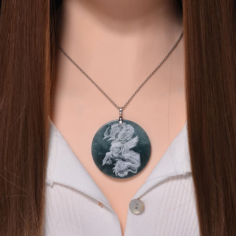 Natürlicher Olmek Jadeit Anhänger mit Kette, 925 Silber rhodiniert ca. 196.00 ct