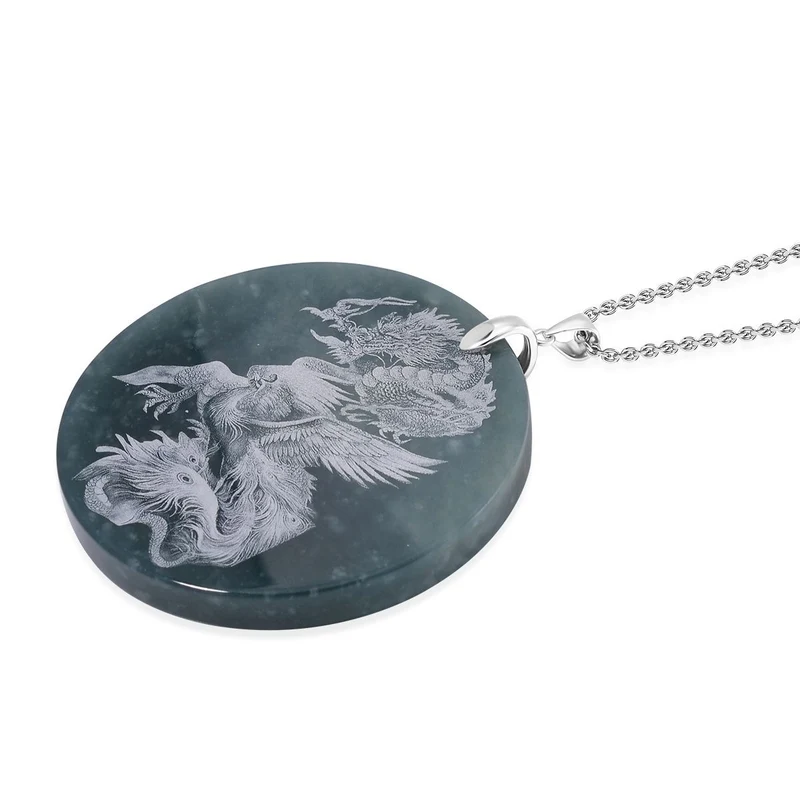Natürlicher Olmek Jadeit Anhänger mit Kette, 925 Silber rhodiniert ca. 196.00 ct