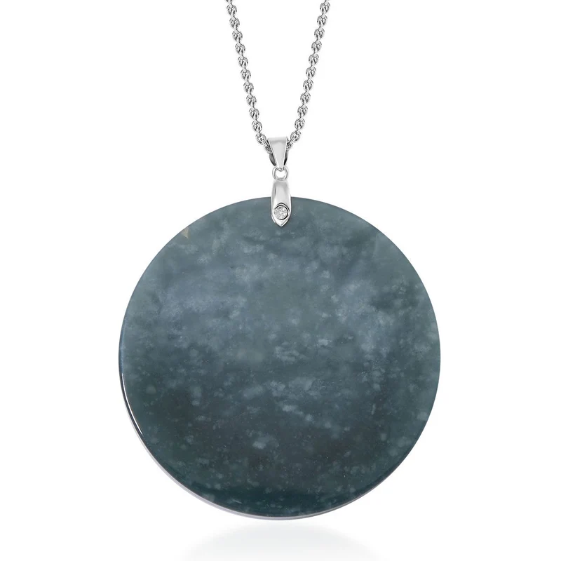 Natürlicher Olmek Jadeit Anhänger mit Kette, 925 Silber rhodiniert ca. 196.00 ct