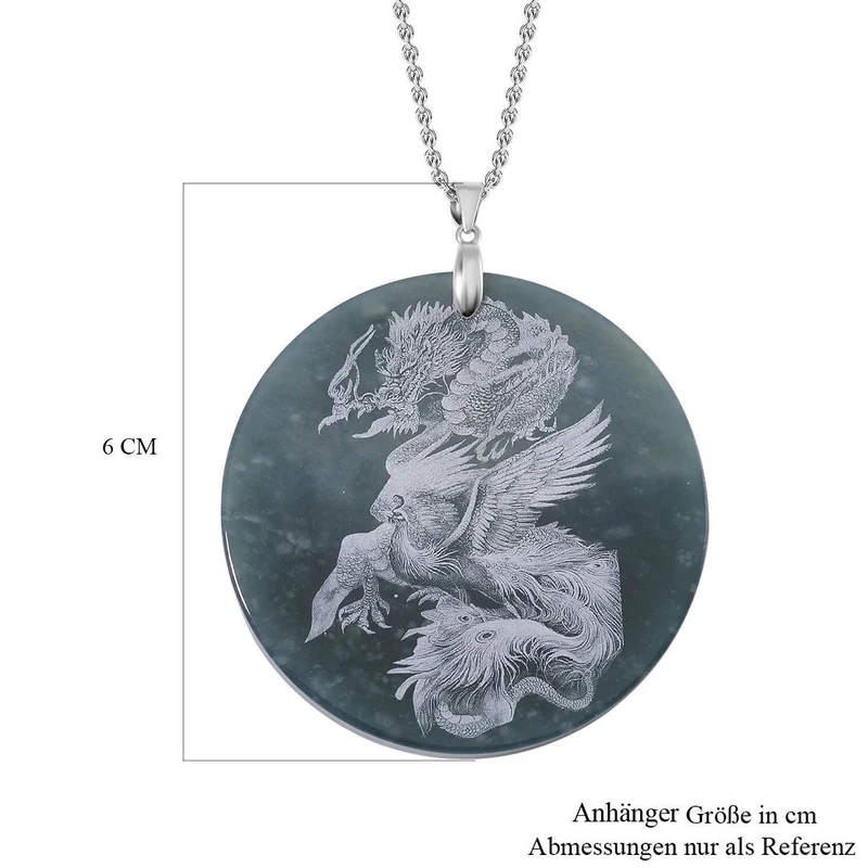 Natürlicher Olmek Jadeit Anhänger mit Kette, 925 Silber rhodiniert ca. 196.00 ct