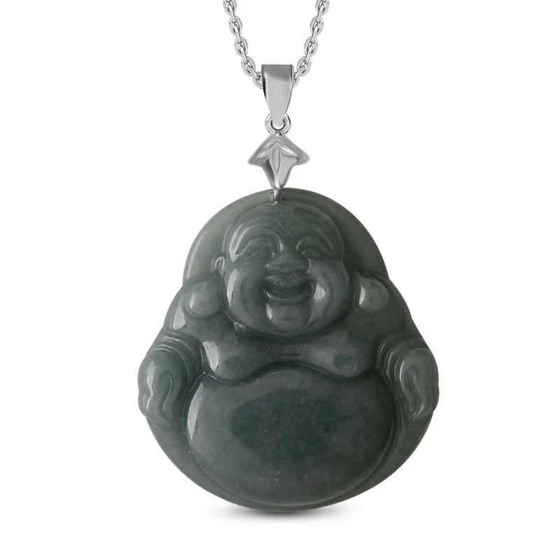 Natürlicher Olmek Jadeit Anhänger mit Kette, 925 Silber rhodiniert ca. 196.00 ct