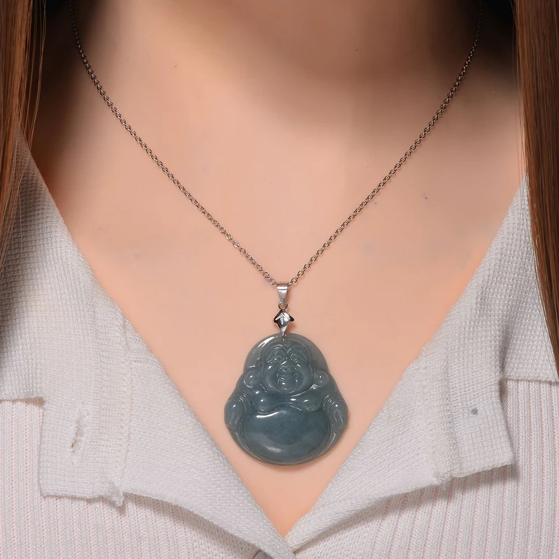 Natürlicher Olmek Jadeit Anhänger mit Kette, 925 Silber rhodiniert ca. 196.00 ct