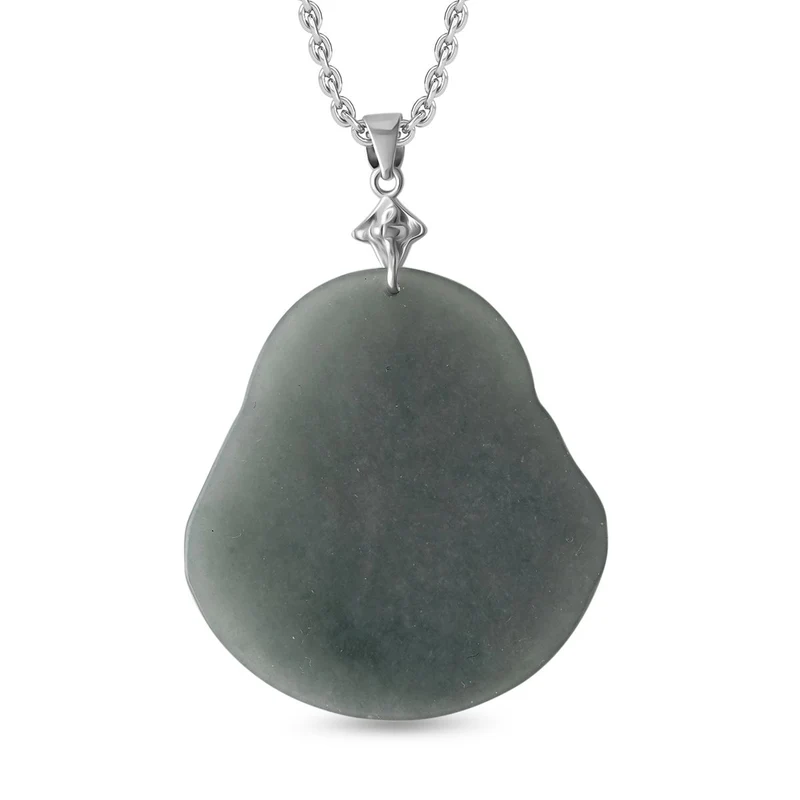 Natürlicher Olmek Jadeit Anhänger mit Kette, 925 Silber rhodiniert ca. 196.00 ct