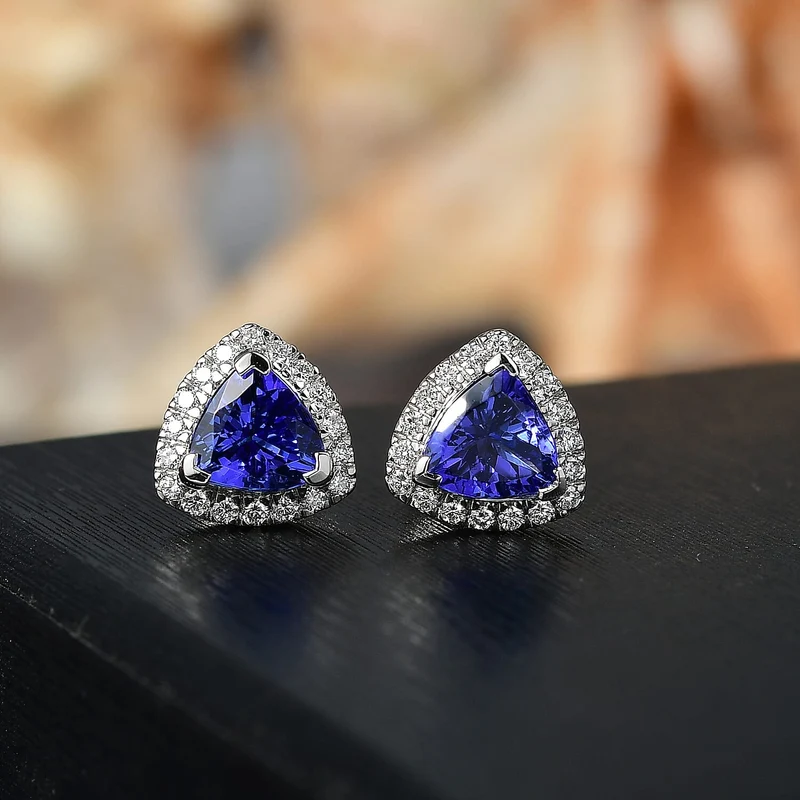 Rhapsody AAAA Tansanit, Weißer Diamant AGI zertifiziert Ohrringe 950 Platin (10-15 Werktage Lieferzeit) ca. 2.30 ct