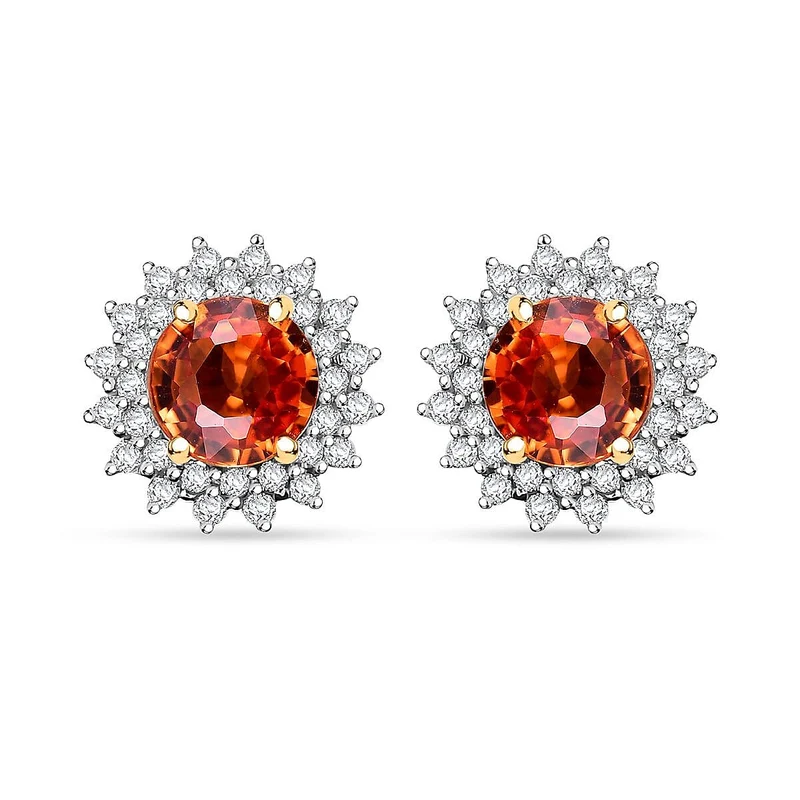 LUXORO zertifizierte und geprüfte AAA Orange Saphir und GH-I2 Diamant florale Halo Ohrringe in 585 Gelbgold - 2,18 ct.